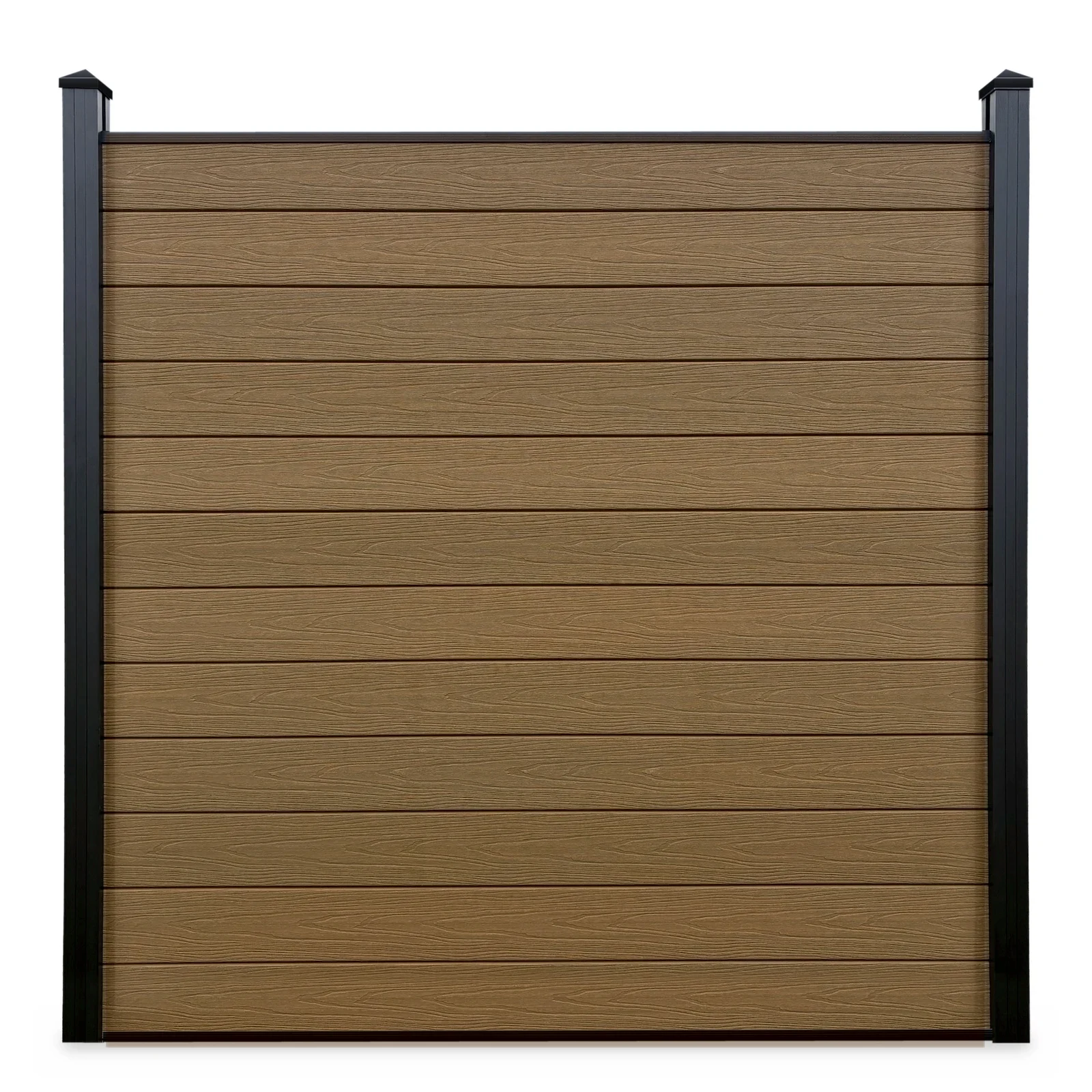 Nordvesta Classic WPC-composiet schutting in Golden Teak met zwarte aluminium palen